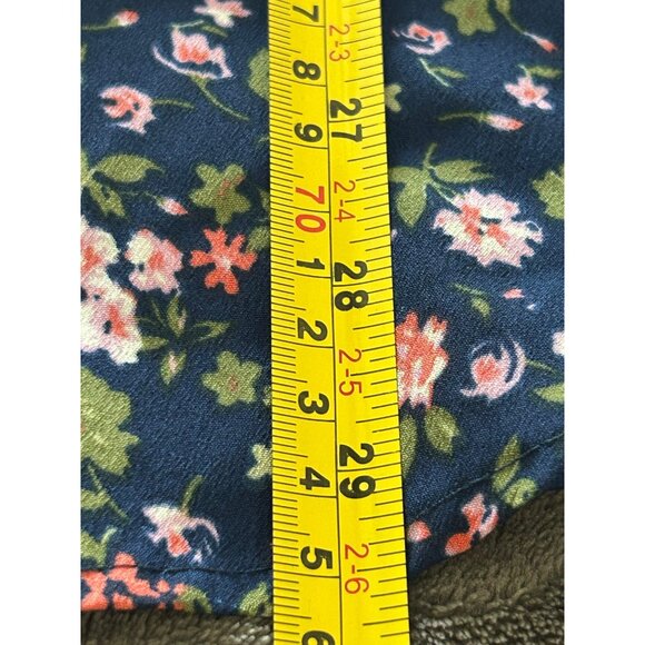 Floral V-Neck Short Sleeve Blouse By New Glory 2X Navy Pink Green Lightweight & - Picture 5 of 6